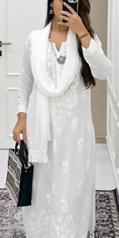 BE 125 White Color Maslin Thread Embroidery Salwar Suit Wedding, Party, Festive events, etc.  Expected Delivery  4-6 Working Days @1849/- | Salwar suit, Casual Suits, Creative suits, Designer Suits, Palazzo Suits, Party Wear Suits, Patiala Suits, Straight Suits