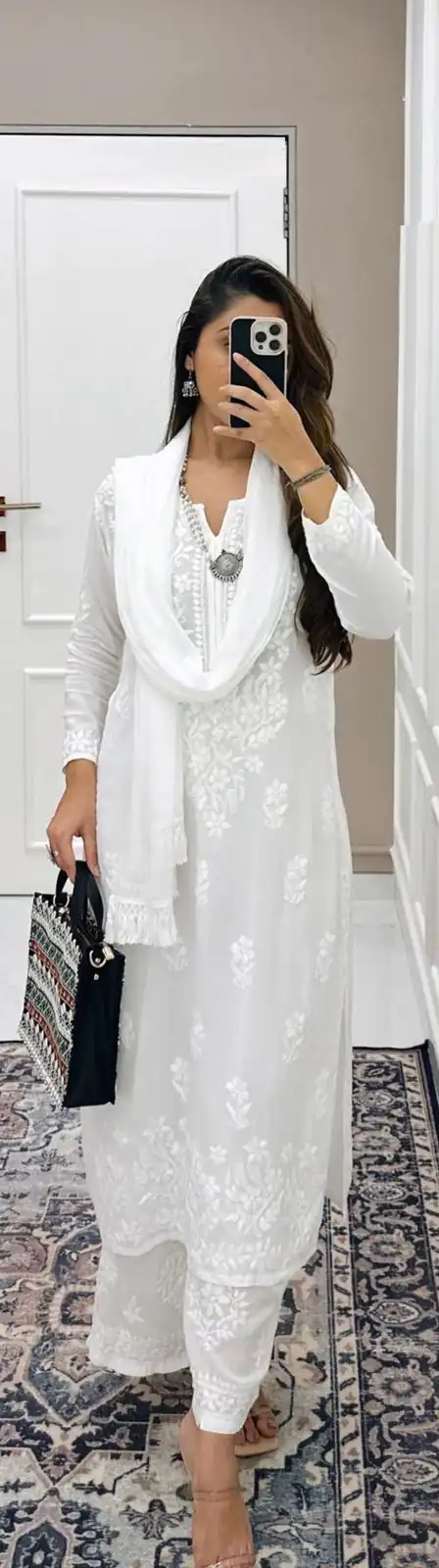 BE 125 White Color Maslin Thread Embroidery Salwar Suit Wedding, Party, Festive events, etc.  Expected Delivery  4-6 Working Days @1849/- | Salwar suit, Casual Suits, Creative suits, Designer Suits, Palazzo Suits, Party Wear Suits, Patiala Suits, Straight Suits