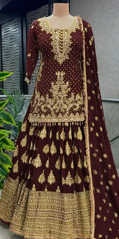 NSR 806 Maroon Color Pure Chinnon Silk Embroidery Lehenga Choli Casual, Party Festive, Events Etc. Expected Delivery 4-6 Working Days @2199/- | Lehenga, Bollywood Lehenga, Creative Lehenga, Designer Lehenga, Embroidered Lehenga, Party Wear Lehenga, Straight Suits