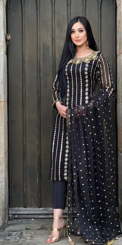 NF 1212 Black color Georgette Embroidery Sequence Salwar Suit Casual, Wedding, Party, Festive, Events . Expected Delivery  4-6 Working Days @2149 | Salwar suit, Casual Suits, Creative suits, Designer Suits, Palazzo Suits, Party Wear Suits, Patiala Suits, Straight Suits