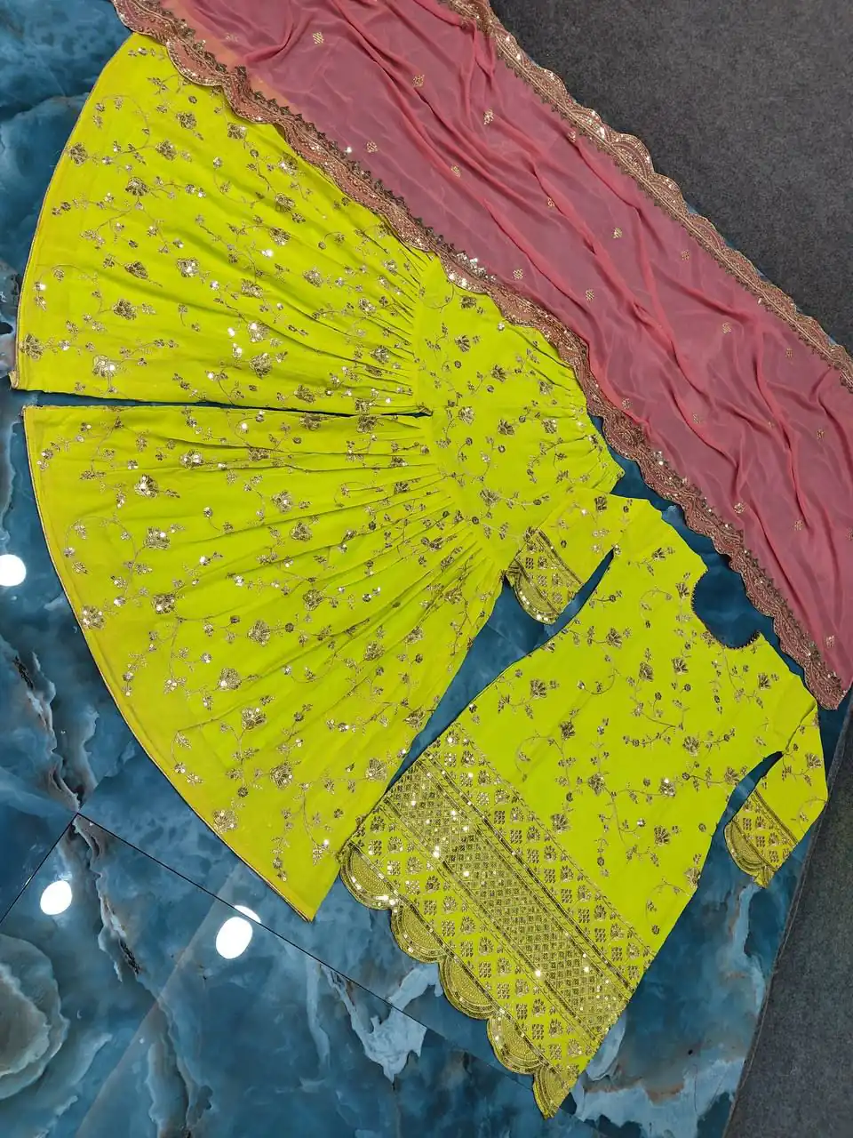 SR 1442 Parrot Green Color Heavy Georgette Embroidery Work Sharara Suit Wedding, Party, Festive, Events Etc. Expected Delivery 4-6 Working Days @1949/- | Salwar suit, Casual Suits, Creative suits, Designer Suits, Palazzo Suits, Party Wear Suits, Straight Suits