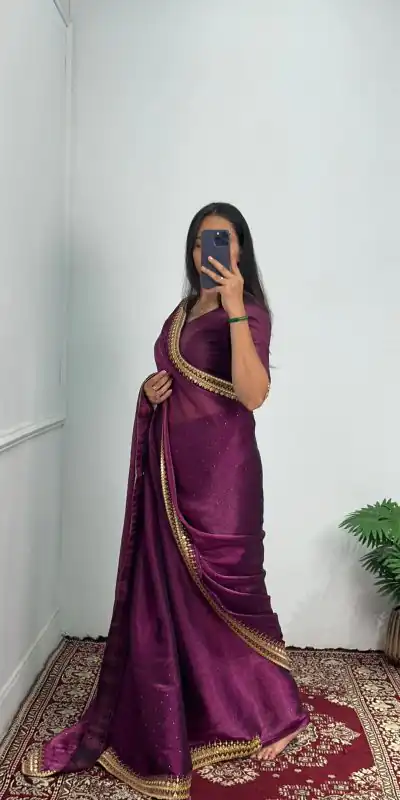 ST 470 Purple Color Burberry Foil And Zari Embroidery Work Saree Casual, Wedding, Party, Festive, Events Etc. Expected Delivery 4-6 Working Days @1799/- | Designer Sarees, Sarees, Bollywood Sarees, Creative Sarees, Embroidered Sarees, Ethnic Saree, Modern Digital sarees, Party Wear Sarees
