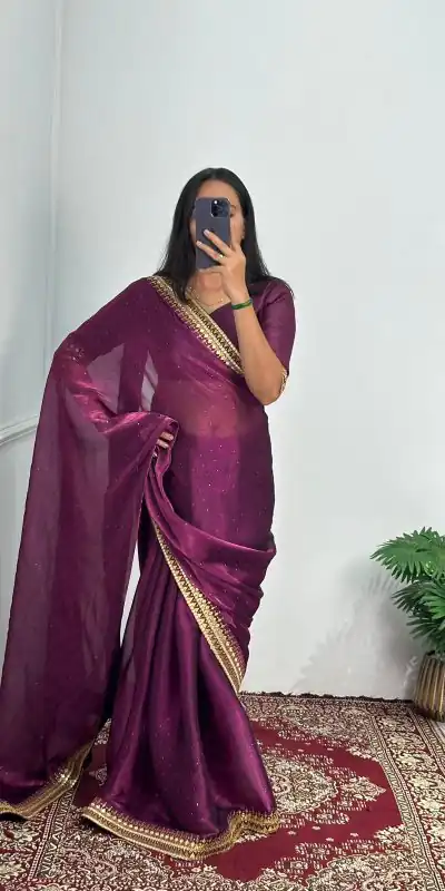 ST 470 Purple Color Burberry Foil And Zari Embroidery Work Saree Casual, Wedding, Party, Festive, Events Etc. Expected Delivery 4-6 Working Days @1799/- | Designer Sarees, Sarees, Bollywood Sarees, Creative Sarees, Embroidered Sarees, Ethnic Saree, Modern Digital sarees, Party Wear Sarees