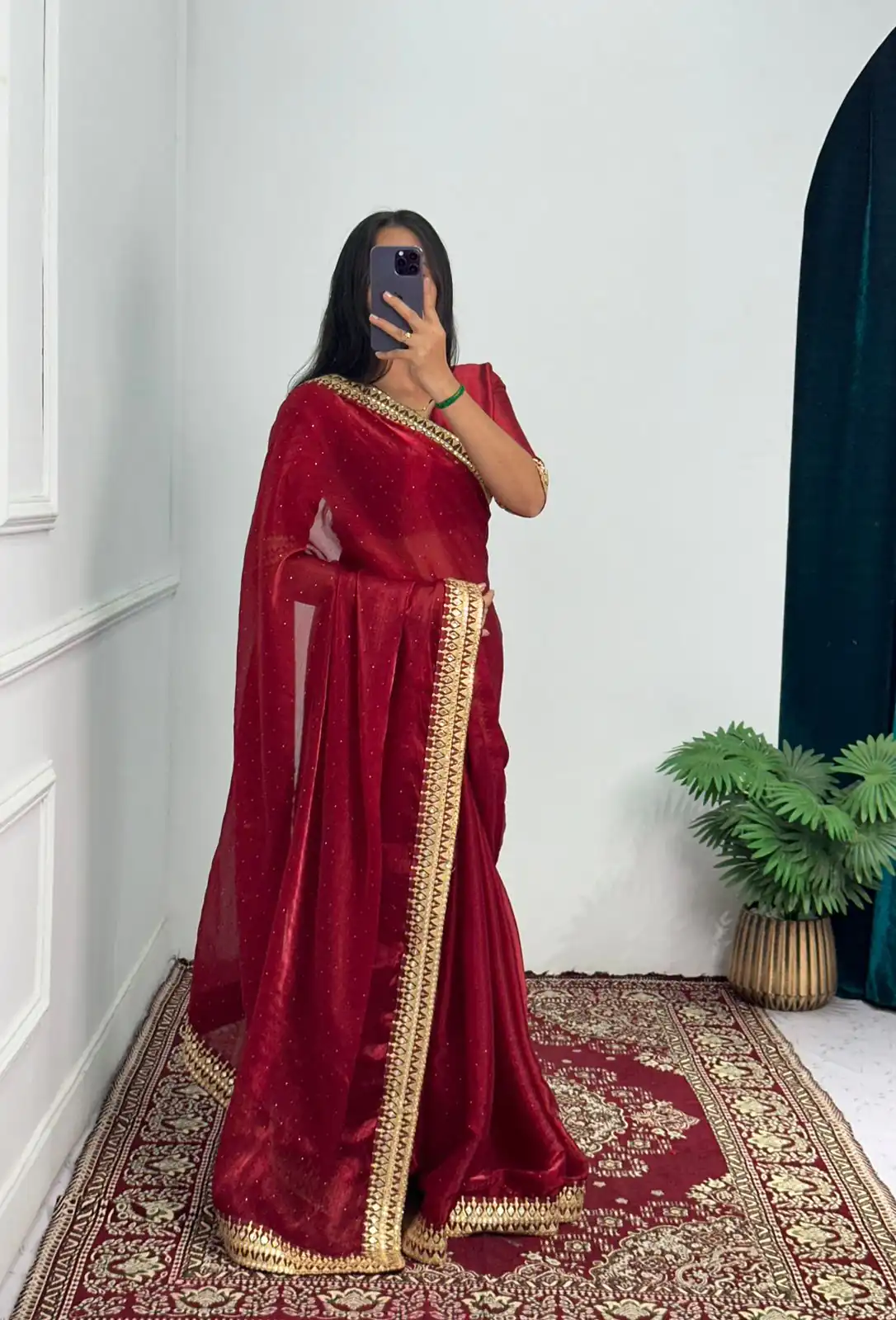 ST 470 Red Color Burberry Foil And Zari Embroidery Work Saree Casual, Wedding, Party, Festive, Events Etc. Expected Delivery 4-6 Working Days @1799/- | Designer Sarees, Sarees, Bollywood Sarees, Creative Sarees, Embroidered Sarees, Ethnic Saree, Modern Digital sarees, Party Wear Sarees