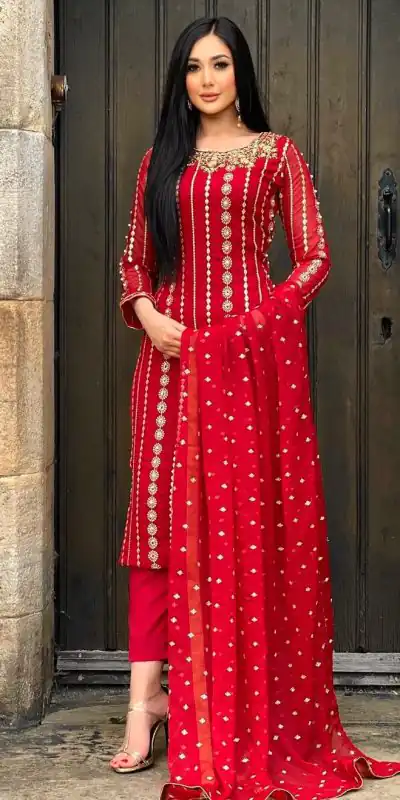 NF 1212 Red color Georgette Embroidery Sequence Salwar Suit Casual, Wedding, Party, Festive, Events . Expected Delivery  4-6 Working Days @2149 | Salwar suit, Casual Suits, Creative suits, Designer Suits, Palazzo Suits, Party Wear Suits, Patiala Suits, Straight Suits
