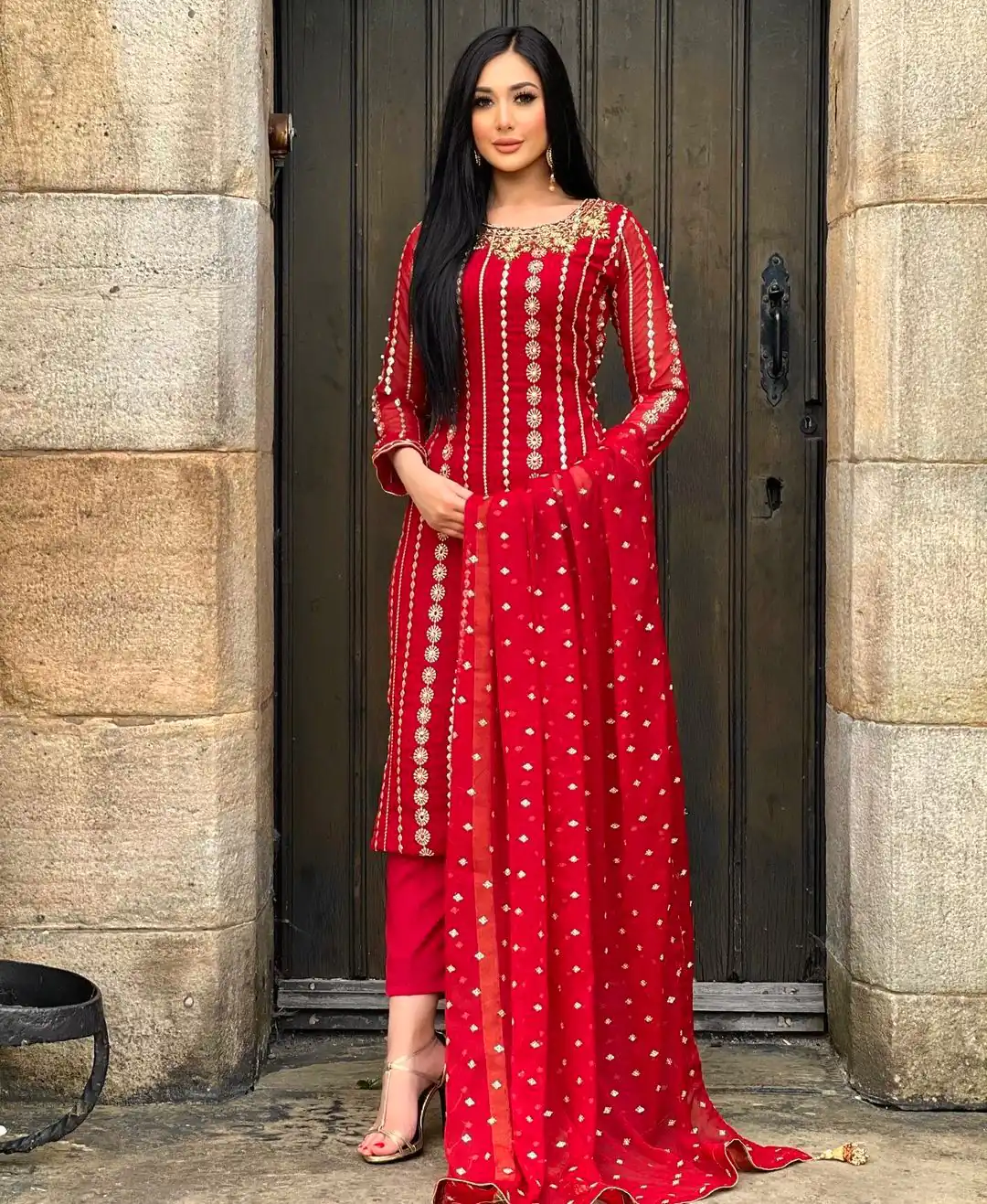 NF 1212 Red color Georgette Embroidery Sequence Salwar Suit Casual, Wedding, Party, Festive, Events . Expected Delivery  4-6 Working Days @2149 | Salwar suit, Casual Suits, Creative suits, Designer Suits, Palazzo Suits, Party Wear Suits, Patiala Suits, Straight Suits