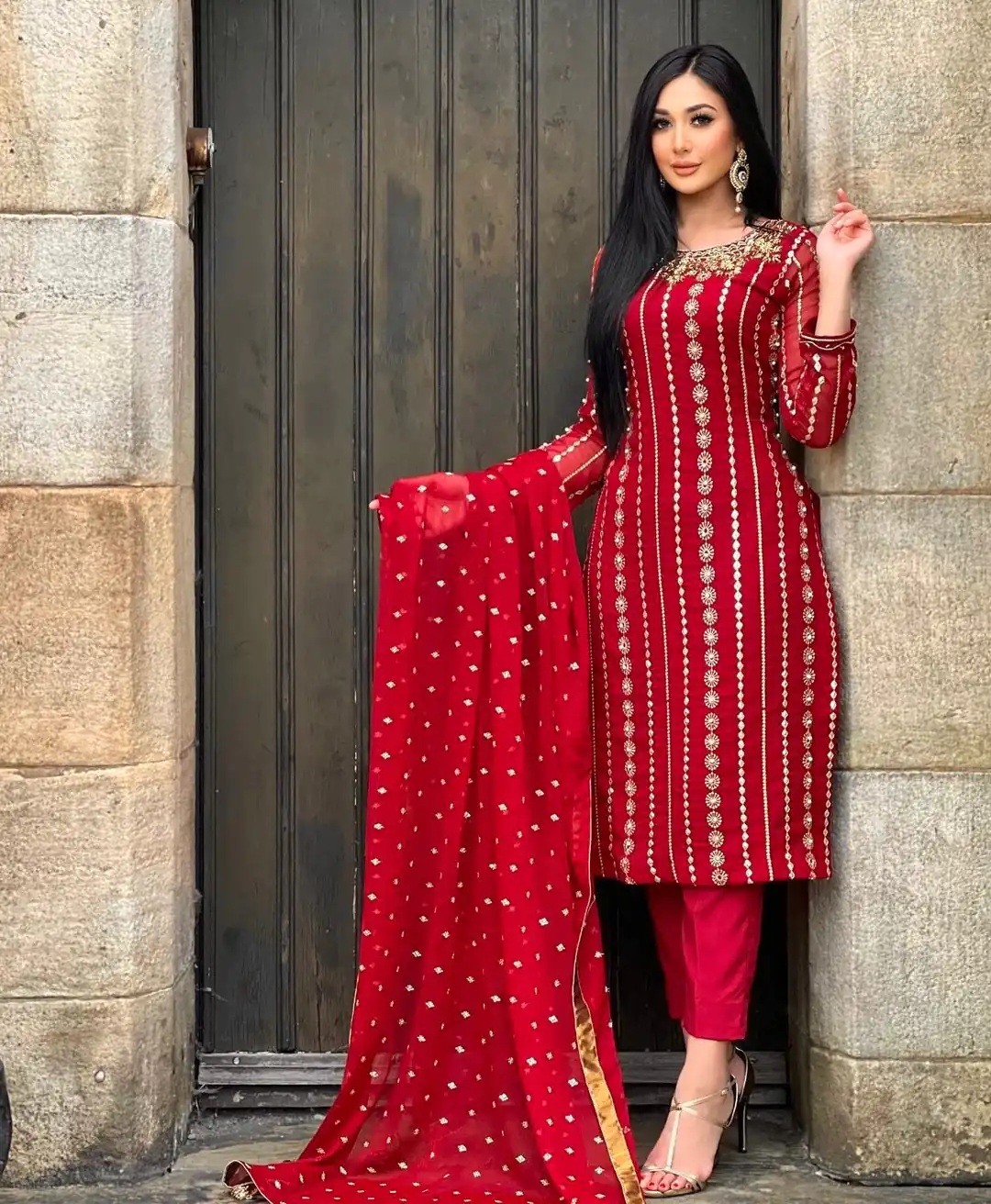 NF 1212 Red color Georgette Embroidery Sequence Salwar Suit Casual, Wedding, Party, Festive, Events . Expected Delivery  4-6 Working Days @2149 | Salwar suit, Casual Suits, Creative suits, Designer Suits, Palazzo Suits, Party Wear Suits, Patiala Suits, Straight Suits