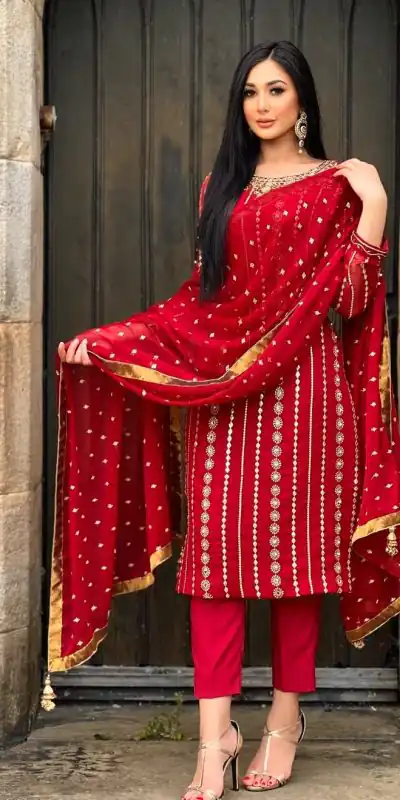 NF 1212 Red color Georgette Embroidery Sequence Salwar Suit Casual, Wedding, Party, Festive, Events . Expected Delivery 4-6 Working Days @2149 | Salwar suit, Casual Suits, Creative suits, Designer Suits, Palazzo Suits, Party Wear Suits, Patiala Suits, Straight Suits