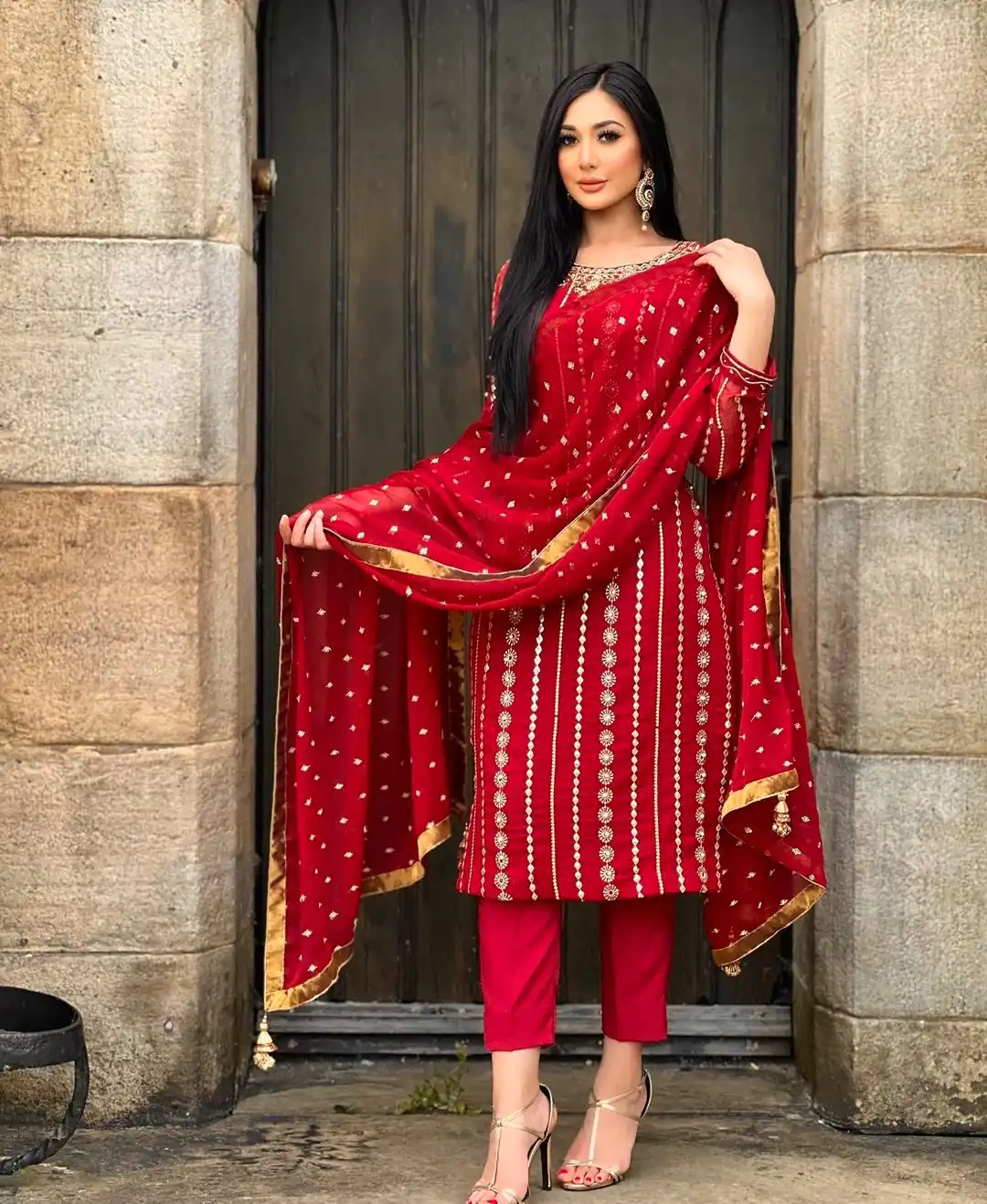 NF 1212 Red color Georgette Embroidery Sequence Salwar Suit Casual, Wedding, Party, Festive, Events . Expected Delivery  4-6 Working Days @2149 | Salwar suit, Casual Suits, Creative suits, Designer Suits, Palazzo Suits, Party Wear Suits, Patiala Suits, Straight Suits