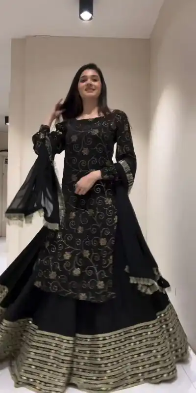 RTC 6469 Black Color Foix Georgette Thread With Sequence Lehenga Choli Wedding, Party, Festive, Events Etc. Expected Delivery 4-6 Working Days @1999/- | Lehenga, Bollywood Lehenga, Creative Lehenga, Designer Lehenga, Embroidered Lehenga, Party Wear Lehenga