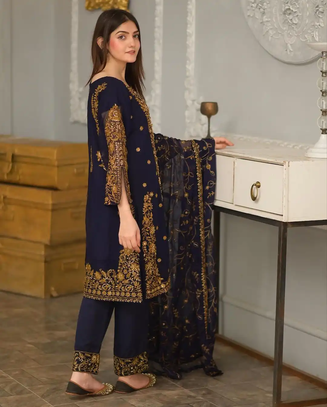 ZF 369 navy Blue Color Faux Georgette Embroidery Sequence Work Salwar Suit Casual, Wedding, Party, Events Etc. Expected Delivery 4-6 Working Days 2149/- | Jump Suits, Salwar suit, Casual Suits, Creative suits, Designer Suits, Palazzo Suits, Party Wear Suits, Patiala Suits, Straight Suits