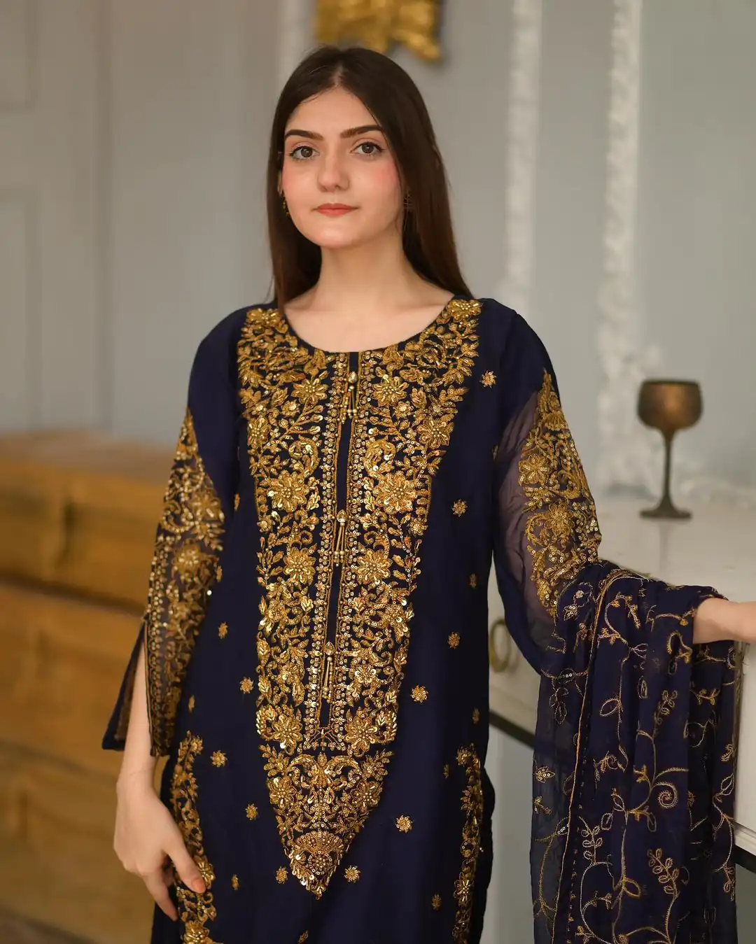 ZF 369 navy Blue Color Faux Georgette Embroidery Sequence Work Salwar Suit Casual, Wedding, Party, Events Etc. Expected Delivery 4-6 Working Days 2149/- | Jump Suits, Salwar suit, Casual Suits, Creative suits, Designer Suits, Palazzo Suits, Party Wear Suits, Patiala Suits, Straight Suits