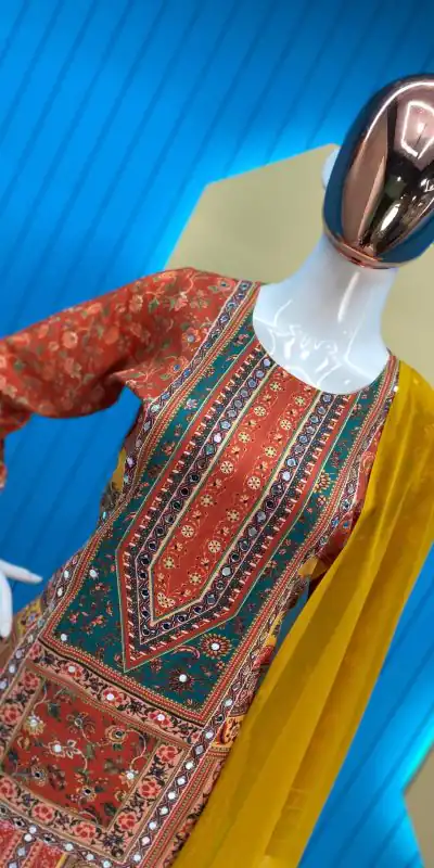  LG 1848 Orange Color Maslin Printed And Real Mirror Salwar Suit Casual, Wedding, Festive, Events Expected Delivery 4-6 Working Days @1949/- | Salwar suit, Casual Suits, Creative suits, Designer Suits, Palazzo Suits, Party Wear Suits, Patiala Suits, Straight Suits