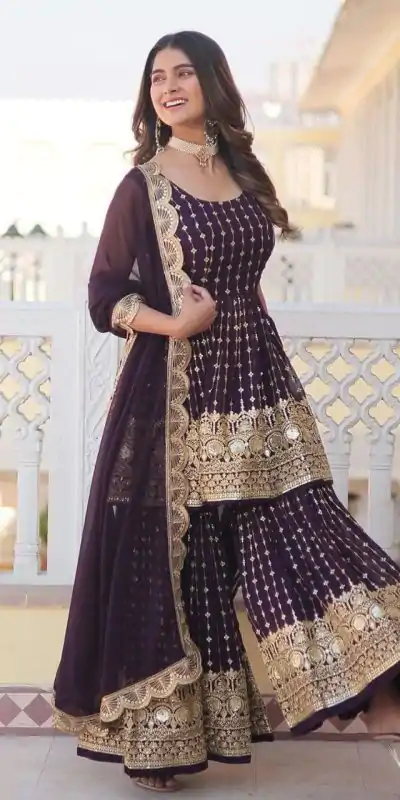   DC G52 Wine Color Georgette Sequence Embroidery Gown Casual, Wedding, Party, Festive, Events Etc. Expected Delivery 4-6 Working Days @2499/- | Jump Suits, Salwar suit, Casual Suits, Creative suits, Designer Suits, Palazzo Suits, Party Wear Suits, Patiala Suits, Straight Suits