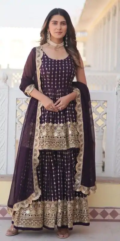   DC G52 Wine Color Georgette Sequence Embroidery Gown Casual, Wedding, Party, Festive, Events Etc. Expected Delivery 4-6 Working Days @2499/- | Jump Suits, Salwar suit, Casual Suits, Creative suits, Designer Suits, Palazzo Suits, Party Wear Suits, Patiala Suits, Straight Suits
