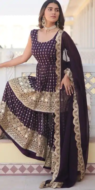   DC G52 Wine Color Georgette Sequence Embroidery Gown Casual, Wedding, Party, Festive, Events Etc. Expected Delivery 4-6 Working Days @2499/- | Jump Suits, Salwar suit, Casual Suits, Creative suits, Designer Suits, Palazzo Suits, Party Wear Suits, Patiala Suits, Straight Suits