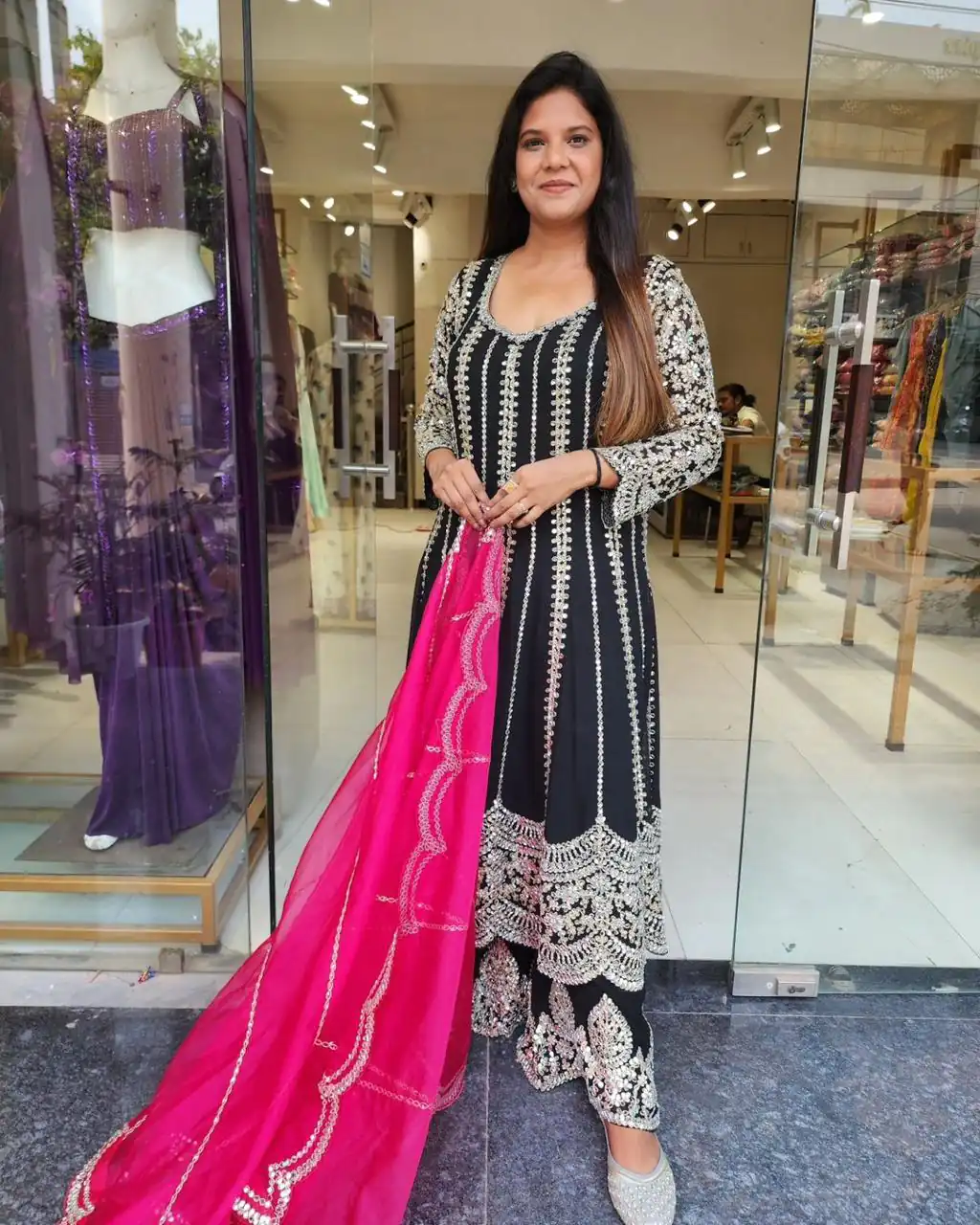 VLM 181 Black Color Chinon Silk Embroidery Sequence Salwar Suit Wedding, Party, Festive, Events Expected Delivery 4-6 Working Days @ 2249/- Only | Salwar suit, Casual Suits, Creative suits, Designer Suits, Party Wear Suits, Straight Suits
