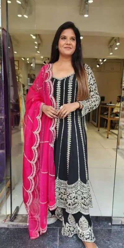 VLM 181 Black Color Chinon Silk Embroidery Sequence Salwar Suit Wedding, Party, Festive, Events Expected Delivery 4-6 Working Days @ 2249/- Only | Salwar suit, Casual Suits, Creative suits, Designer Suits, Party Wear Suits, Straight Suits