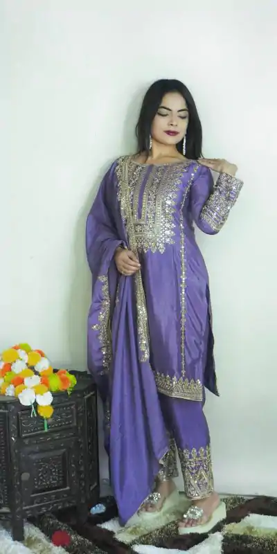 SRK 5151 Dark Violet Color Pure Chinnon Silk Embroidery Sequence Salwar Suit Wedding, Party, Festive, Events Expected Delivery 4-6 Working Days @ 1949/- | Jump Suits, Salwar suit, Casual Suits, Creative suits, Designer Suits, Palazzo Suits, Party Wear Suits, Patiala Suits, Straight Suits