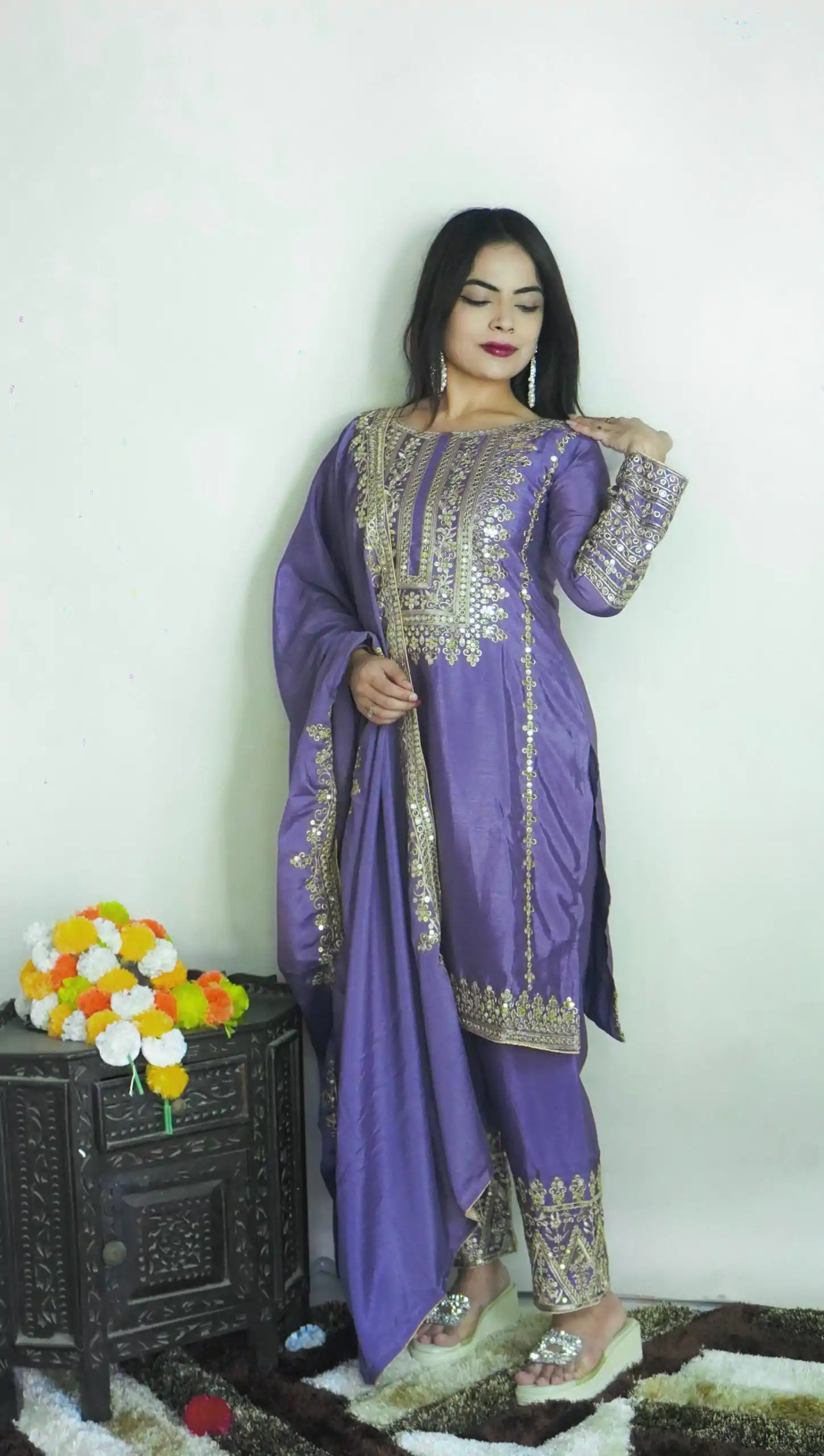 SRK 5151 Dark Violet Color Pure Chinnon Silk Embroidery Sequence Salwar Suit Wedding, Party, Festive, Events Expected Delivery 4-6 Working Days @ 1949/- | Jump Suits, Salwar suit, Casual Suits, Creative suits, Designer Suits, Palazzo Suits, Party Wear Suits, Patiala Suits, Straight Suits