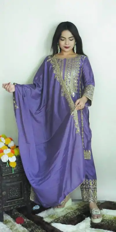 SRK 5151 Dark Violet Color Pure Chinnon Silk Embroidery Sequence Salwar Suit Wedding, Party, Festive, Events Expected Delivery 4-6 Working Days @ 1949/- | Jump Suits, Salwar suit, Casual Suits, Creative suits, Designer Suits, Palazzo Suits, Party Wear Suits, Patiala Suits, Straight Suits