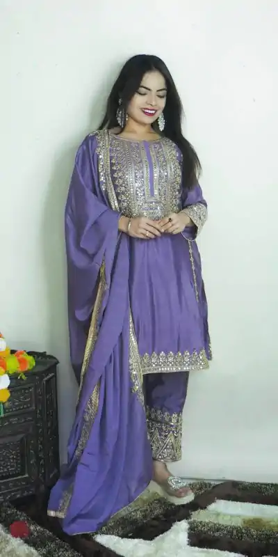 SRK 5151 Dark Violet Color Pure Chinnon Silk Embroidery Sequence Salwar Suit Wedding, Party, Festive, Events Expected Delivery 4-6 Working Days @ 1949/- | Jump Suits, Salwar suit, Casual Suits, Creative suits, Designer Suits, Palazzo Suits, Party Wear Suits, Patiala Suits, Straight Suits