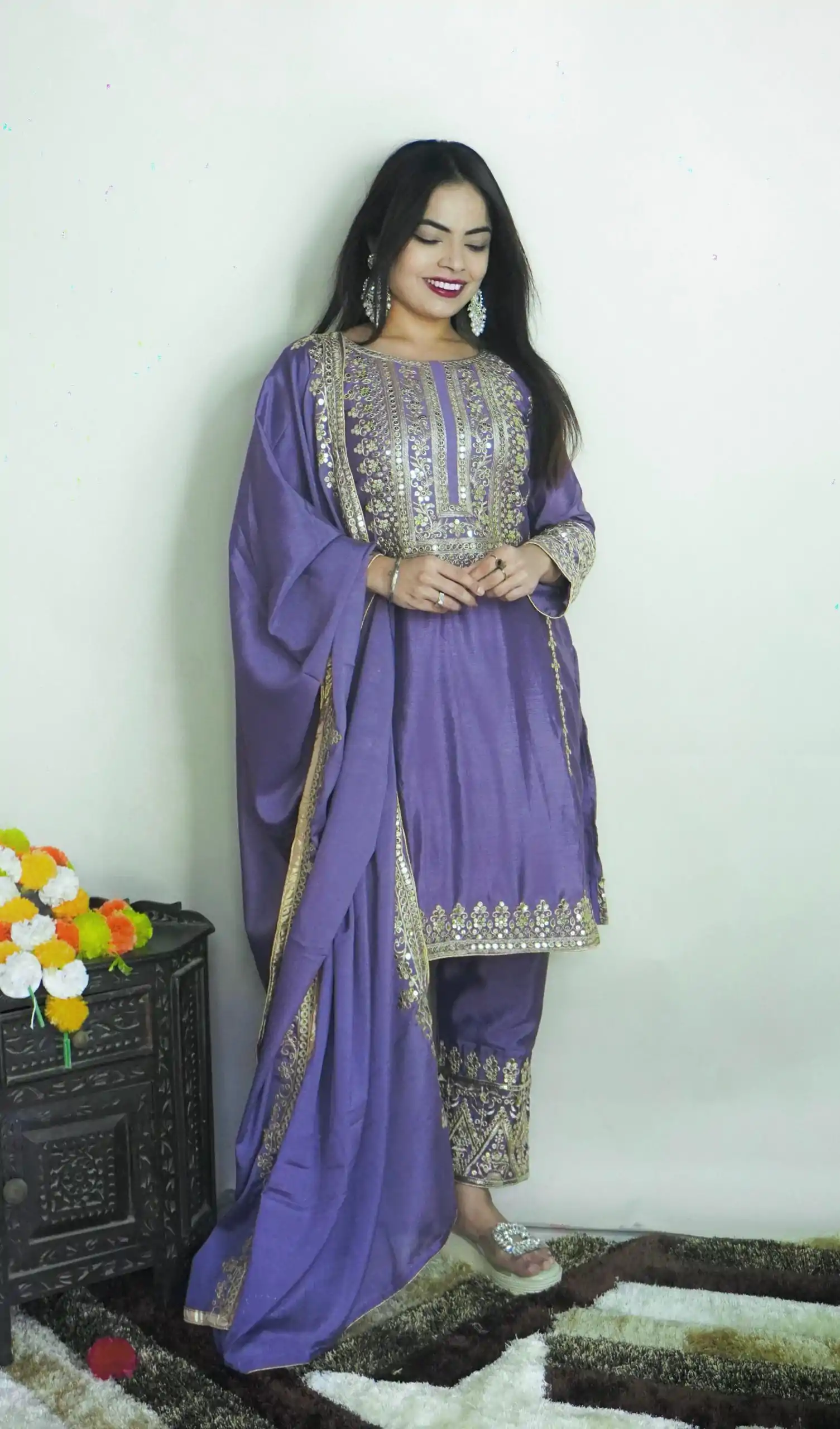 SRK 5151 Dark Violet Color Pure Chinnon Silk Embroidery Sequence Salwar Suit Wedding, Party, Festive, Events Expected Delivery 4-6 Working Days @ 1949/- | Jump Suits, Salwar suit, Casual Suits, Creative suits, Designer Suits, Palazzo Suits, Party Wear Suits, Patiala Suits, Straight Suits