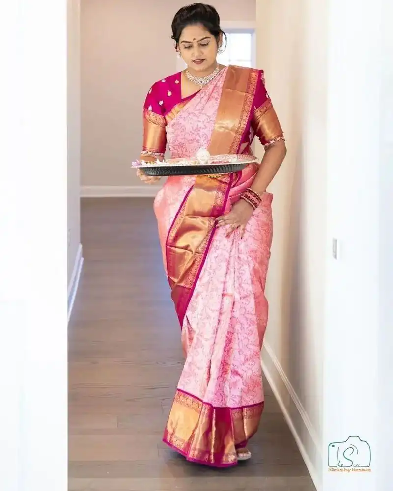 SC Niyati silk Pink Color Soft Silk Golden And Silver Zari Design Saree Casual, Party Wear, Events, Festivals Etc. Expected Delivery 4-6 Working Days 1599/- | Designer Sarees, Sarees, Bollywood Sarees, Creative Sarees, Embroidered Sarees, Ethnic Saree, Modern Digital sarees, Party Wear Sarees