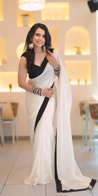 JM Ankita Lokhande White Color Heavy Japan Satin Less Border Work Saree , Party Wear, Events, Festivals Expected Delivery 4-6 Working Days 1399 /- | Designer Sarees, Sarees, Bollywood Sarees, Creative Sarees, Embroidered Sarees, Ethnic Saree, Modern Digital sarees, Party Wear Sarees