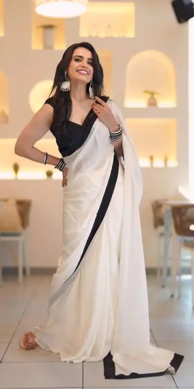 JM Ankita Lokhande White Color Heavy Japan Satin Less Border Work Saree , Party Wear, Events, Festivals Expected Delivery 4-6 Working Days 1399 /- | Designer Sarees, Sarees, Bollywood Sarees, Creative Sarees, Embroidered Sarees, Ethnic Saree, Modern Digital sarees, Party Wear Sarees