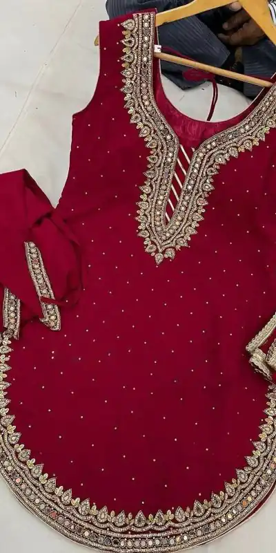SRK 5138 Red Color Pure Chinnon Embroidery Diamond Salwar Suit Wedding, Party, Festive, Events Expected Delivery 4-6 Working Days @ 1949/- | Jump Suits, Salwar suit, Casual Suits, Creative suits, Designer Suits, Palazzo Suits, Party Wear Suits, Patiala Suits, Straight Suits