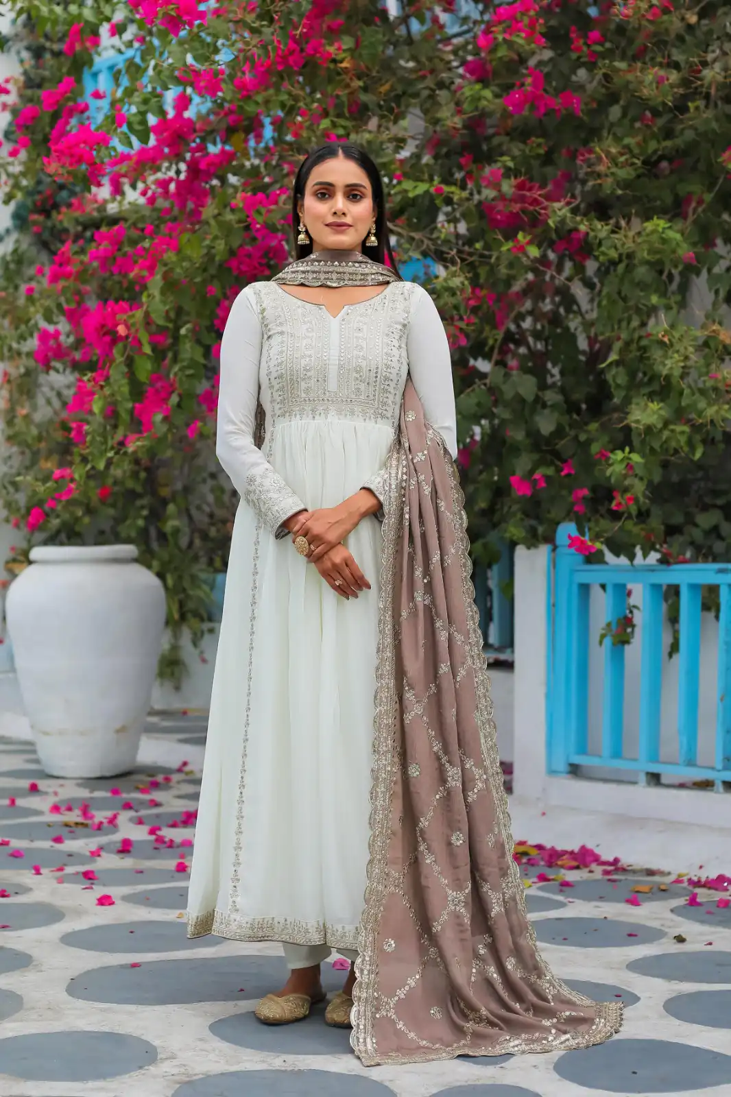 AD157 White & Beige Color Chinon Silk Embroidery Sequence Salwar Suit Wedding, Party, Festive, Events Expected Delivery 4-6 Working Days @ 2099/- | Salwar suit, Casual Suits, Creative suits, Designer Suits, Palazzo Suits, Party Wear Suits, Patiala Suits, Straight Suits