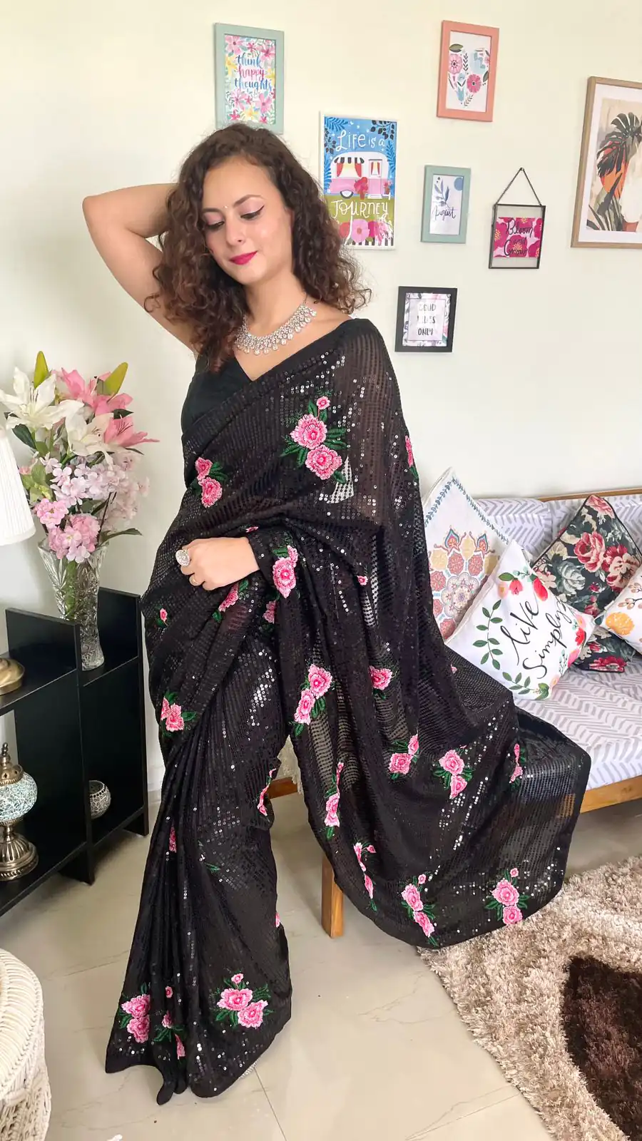 AC SEQUENCE Black  Color Georgette Sequence Multi Thread Work Saree Casual, Wedding, Festive, Events Expected Delivery 4-6 Working Days @1899 /- | Designer Sarees, Sarees, Bollywood Sarees, Creative Sarees, Embroidered Sarees, Ethnic Saree, Modern Digital sarees, Party Wear Sarees