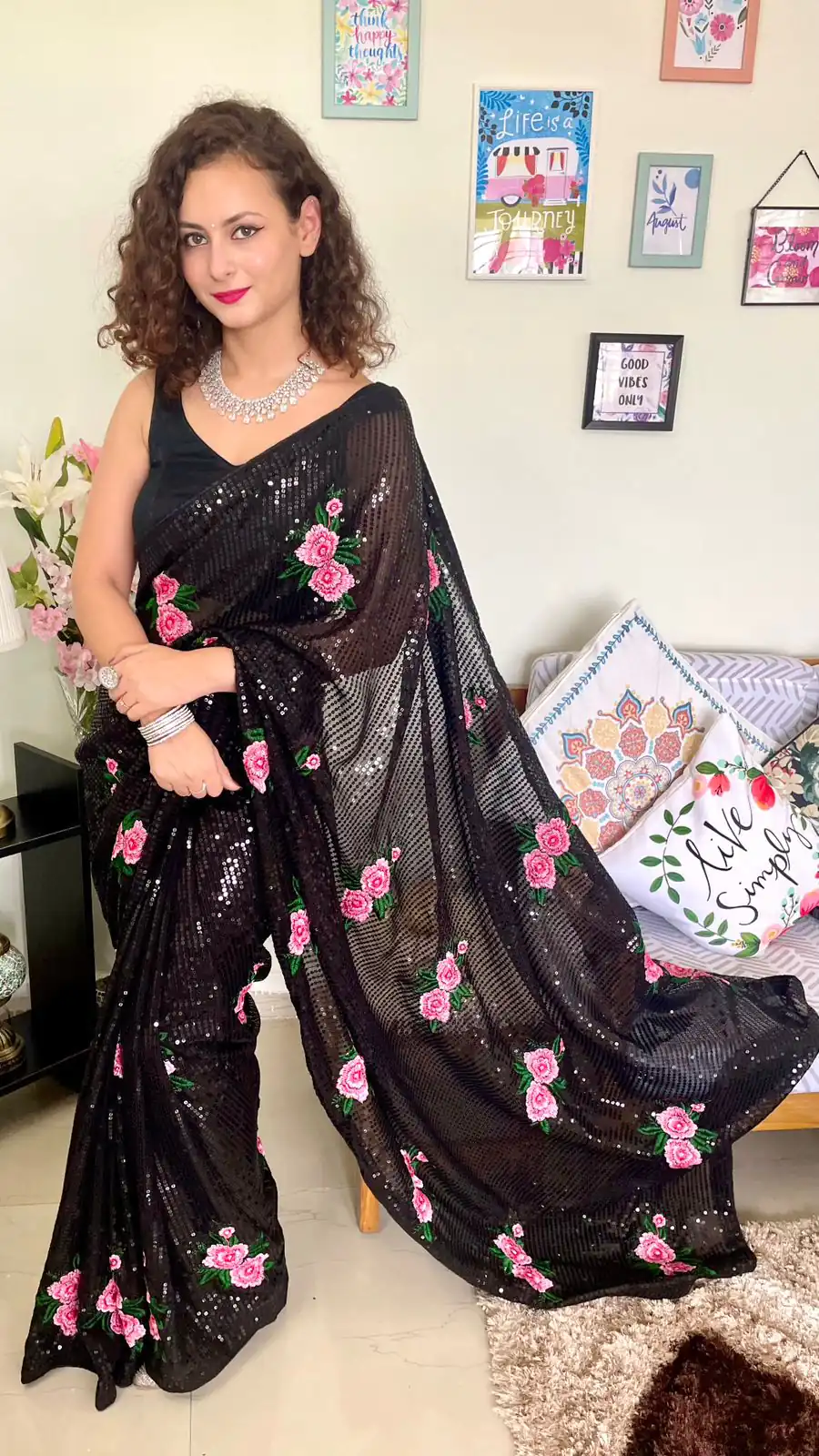 AC SEQUENCE Black  Color Georgette Sequence Multi Thread Work Saree Casual, Wedding, Festive, Events Expected Delivery 4-6 Working Days @1899 /- | Designer Sarees, Sarees, Bollywood Sarees, Creative Sarees, Embroidered Sarees, Ethnic Saree, Modern Digital sarees, Party Wear Sarees