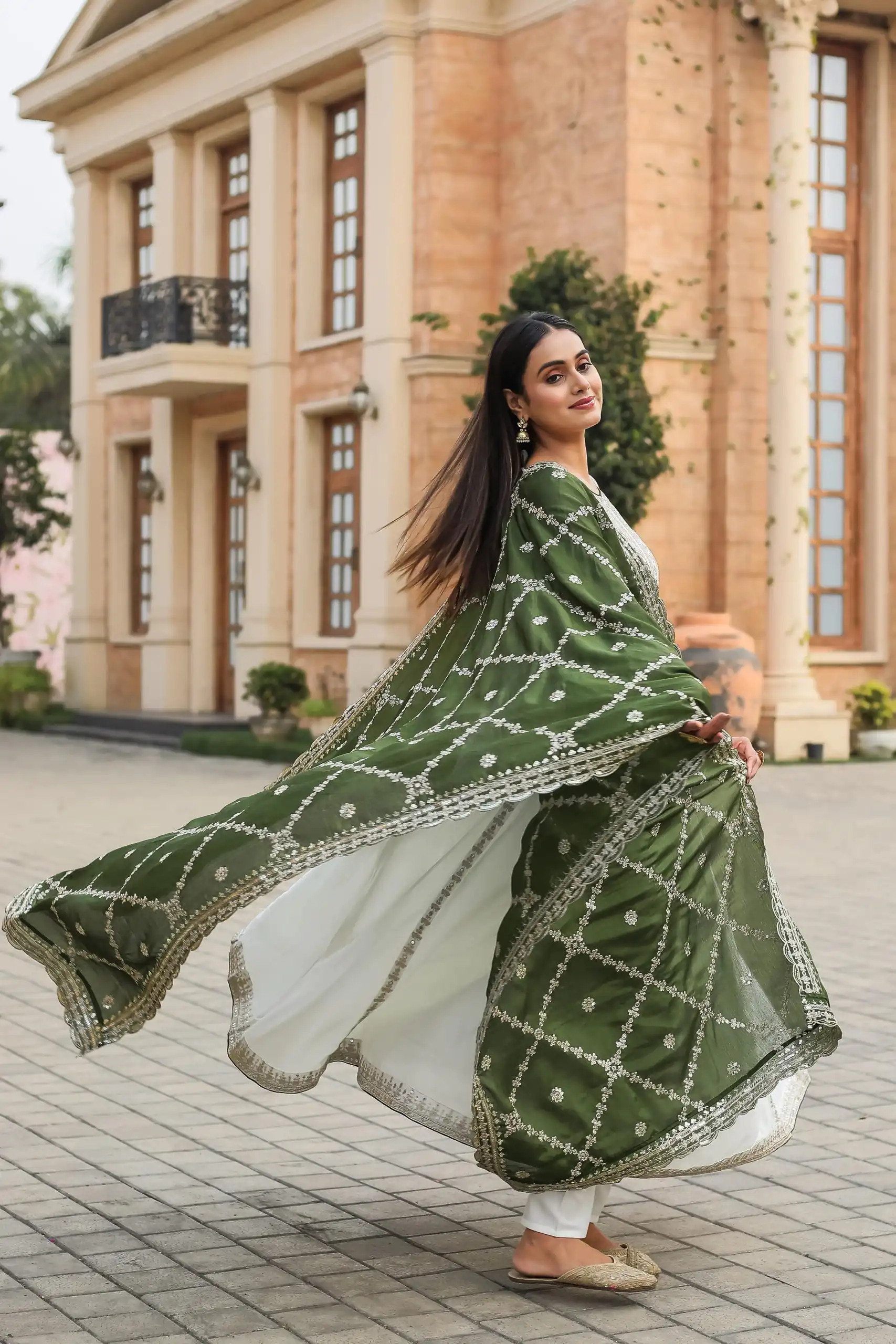 AD157 White & Green Color Chinon Silk Embroidery Sequence Salwar Suit Wedding, Party, Festive, Events Expected Delivery 4-6 Working Days @ 2099/- | Salwar suit, Casual Suits, Creative suits, Designer Suits, Palazzo Suits, Party Wear Suits, Patiala Suits, Straight Suits