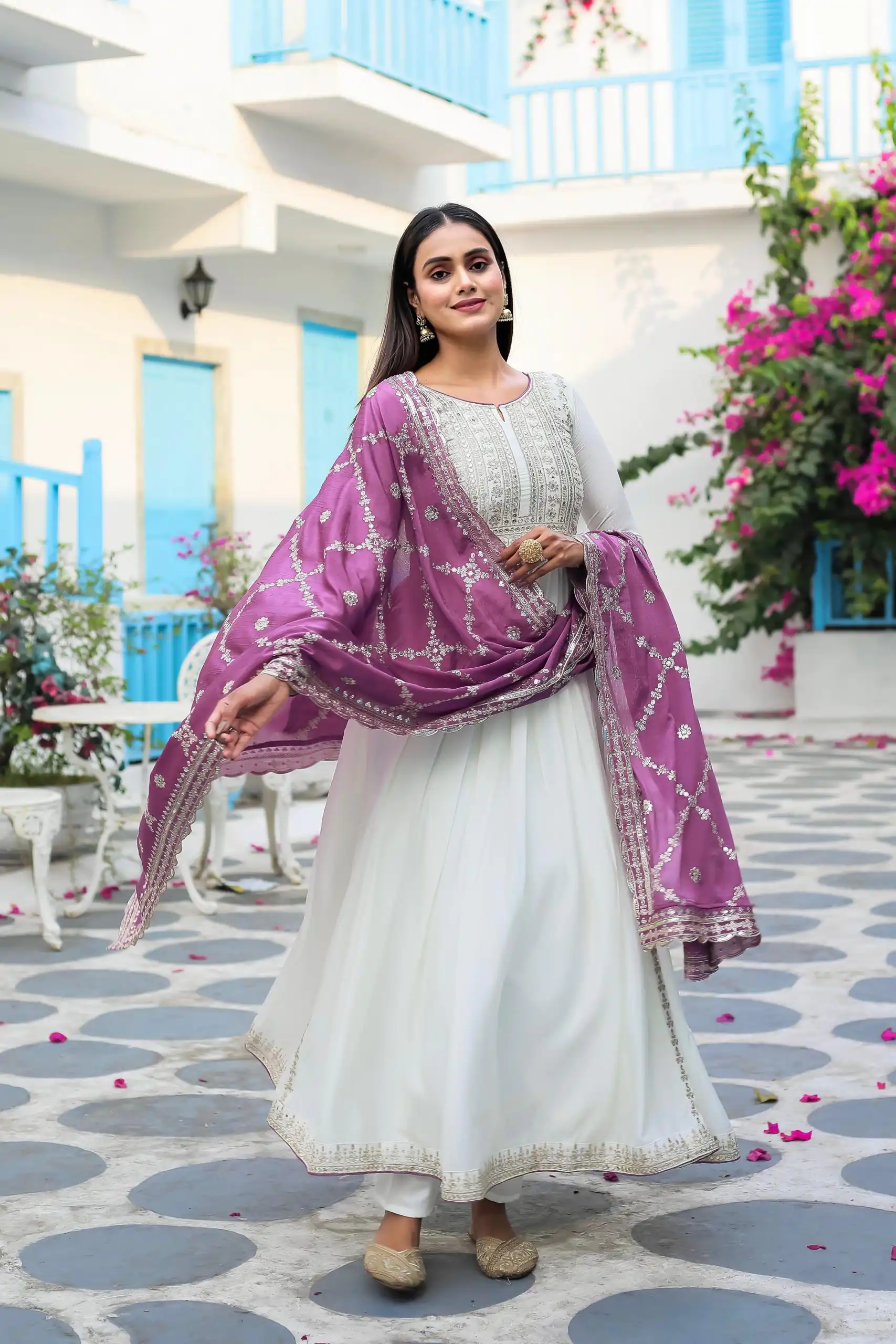 AD157 White & Purple Color Chinon Silk Embroidery Sequence Salwar Suit Wedding, Party, Festive, Events Expected Delivery 4-6 Working Days @ 2099/- | Salwar suit, Casual Suits, Creative suits, Designer Suits, Palazzo Suits, Party Wear Suits, Patiala Suits, Straight Suits