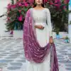 AD157 White & Purple Color Chinon Silk Embroidery Sequence Salwar Suit Wedding, Party, Festive, Events Expected Delivery 4-6 Working Days @ 2099/- | Salwar suit, Casual Suits, Creative suits, Designer Suits, Palazzo Suits, Party Wear Suits, Patiala Suits, Straight Suits