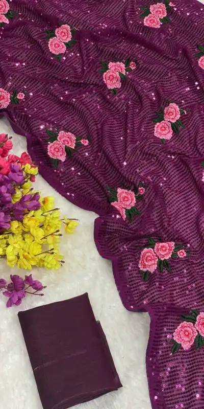 AC SEQUENCE Purple Color Georgette Sequence Multi Thread Work Saree Casual, Wedding, Festive, Events Expected Delivery 4-6 Working Days @1899 /- | Designer Sarees, Sarees, Bollywood Sarees, Creative Sarees, Embroidered Sarees, Ethnic Saree, Modern Digital sarees, Party Wear Sarees