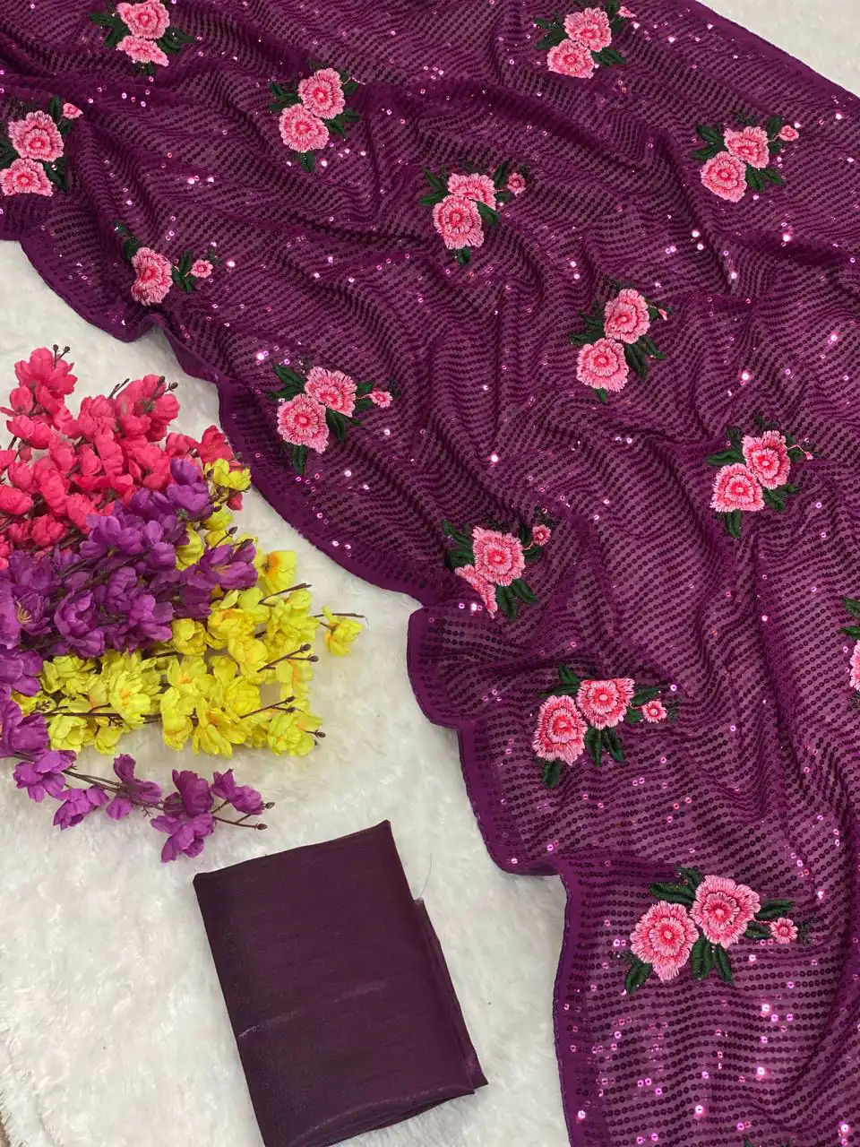 AC SEQUENCE Purple Color Georgette Sequence Multi Thread Work Saree Casual, Wedding, Festive, Events Expected Delivery 4-6 Working Days @1899 /- | Designer Sarees, Sarees, Bollywood Sarees, Creative Sarees, Embroidered Sarees, Ethnic Saree, Modern Digital sarees, Party Wear Sarees