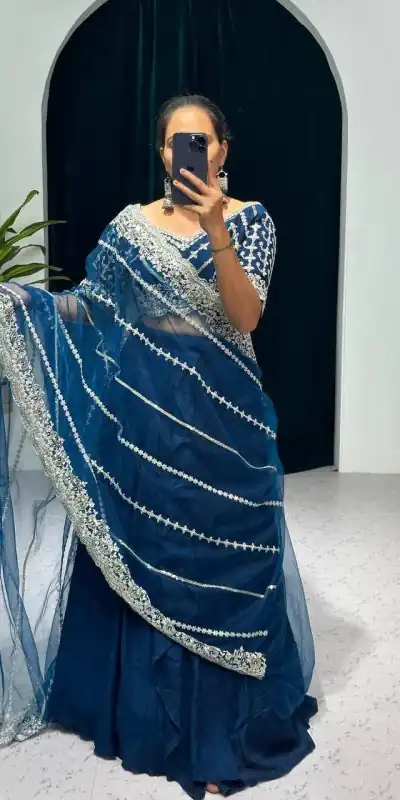 ST 1036 Royal Blue Color Blooming Vichitra Embroidery Lehenga Saree Casual, Wedding, Party, Festive, Events Etc. Expected Delivery 4-6 Working Days @2199/- | Lehenga, Bollywood Lehenga, Creative Lehenga, Designer Lehenga, Embroidered Lehenga, Party Wear Lehenga