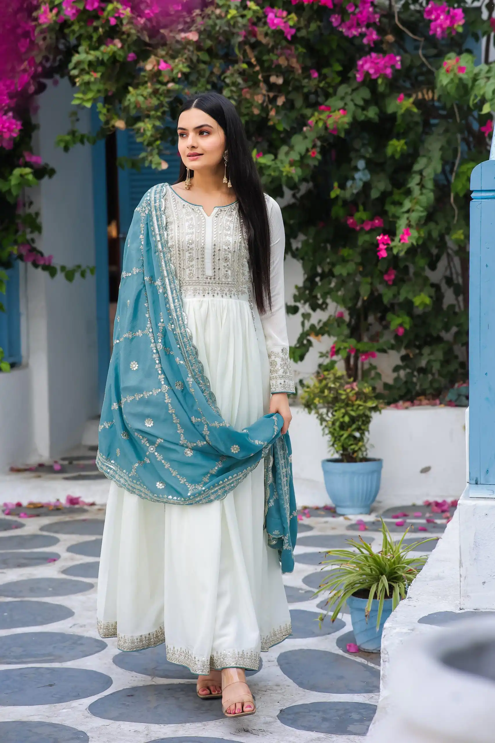 AD157 White & Sky Blue Color Chinon Silk Embroidery Sequence Salwar Suit Wedding, Party, Festive, Events Expected Delivery 4-6 Working Days @ 2099/- | Salwar suit, Casual Suits, Creative suits, Designer Suits, Palazzo Suits, Party Wear Suits, Patiala Suits, Straight Suits