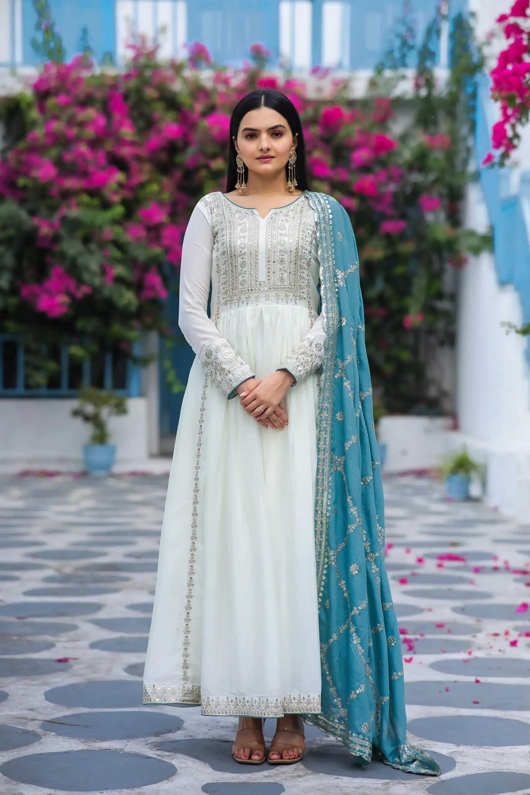 AD157 White & Sky Blue Color Chinon Silk Embroidery Sequence Salwar Suit Wedding, Party, Festive, Events Expected Delivery 4-6 Working Days @ 2099/- | Salwar suit, Casual Suits, Creative suits, Designer Suits, Palazzo Suits, Party Wear Suits, Patiala Suits, Straight Suits