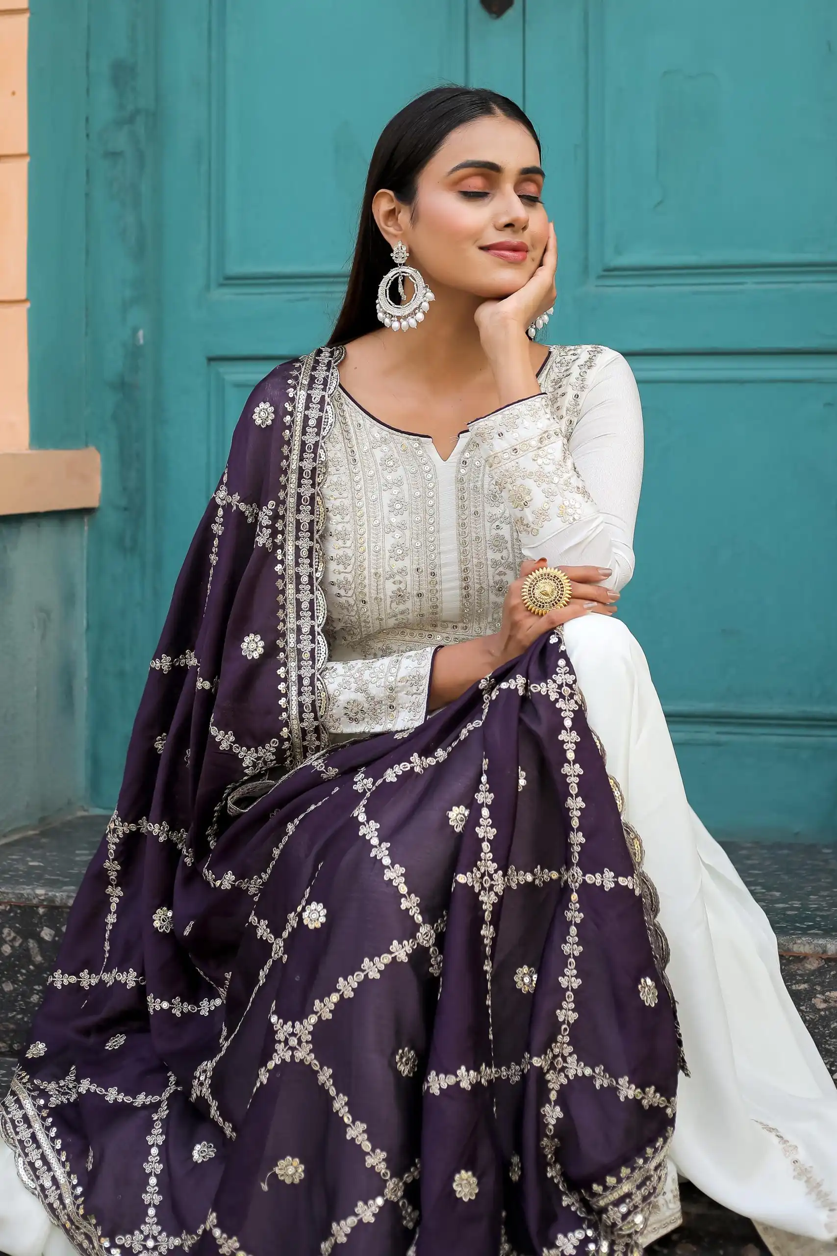 AD157 White & Violet Color Chinon Silk Embroidery Sequence Salwar Suit Wedding, Party, Festive, Events Expected Delivery 4-6 Working Days @ 2099/- | Salwar suit, Casual Suits, Creative suits, Designer Suits, Palazzo Suits, Party Wear Suits, Patiala Suits, Straight Suits
