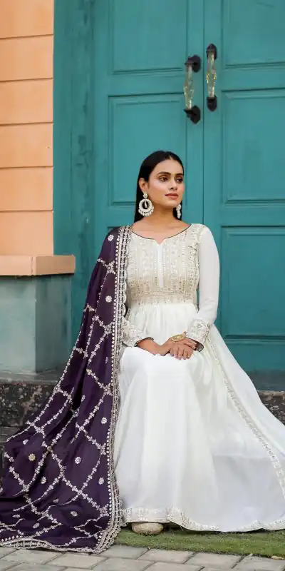 AD157 White & Violet Color Chinon Silk Embroidery Sequence Salwar Suit Wedding, Party, Festive, Events Expected Delivery 4-6 Working Days @ 2099/- | Salwar suit, Casual Suits, Creative suits, Designer Suits, Palazzo Suits, Party Wear Suits, Patiala Suits, Straight Suits
