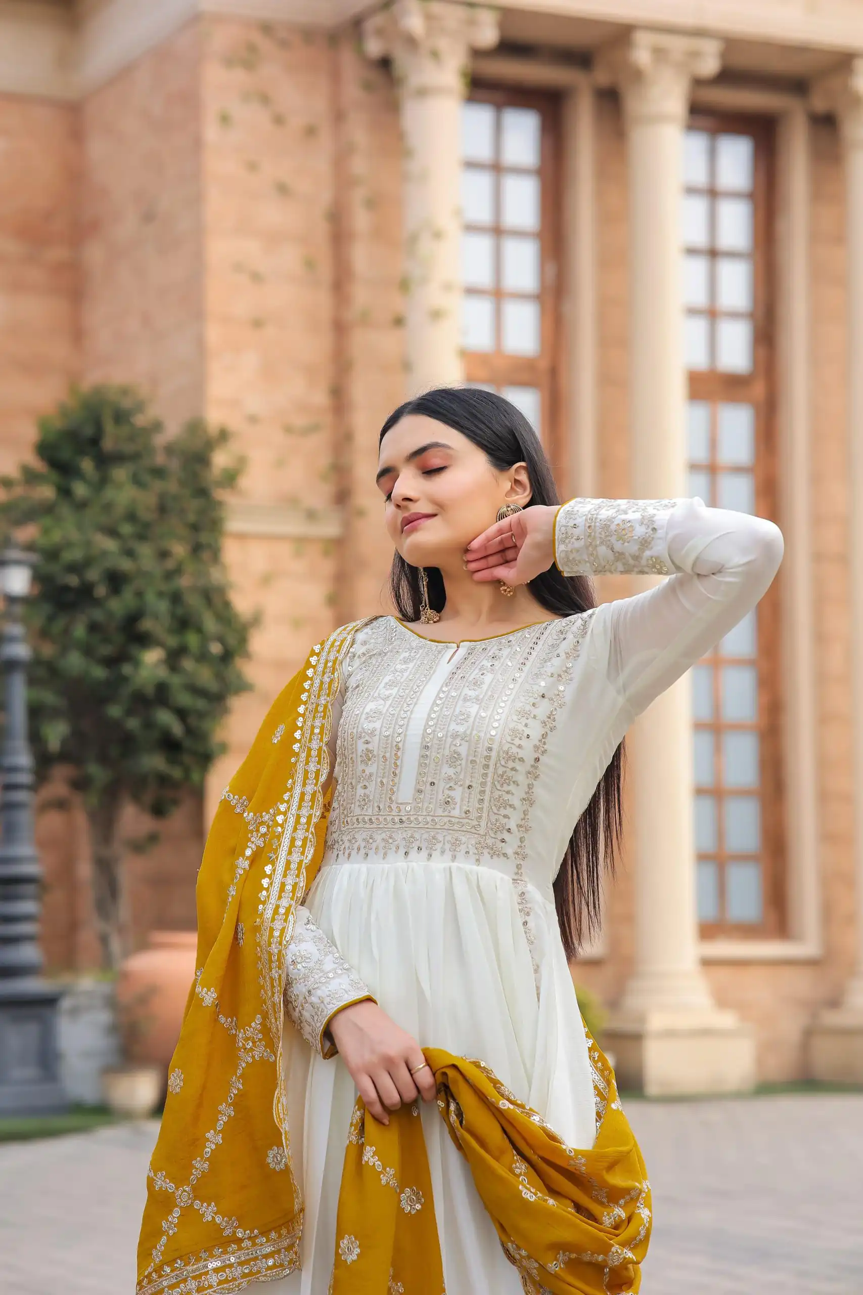 AD157 White & Yellow Color Chinon Silk Embroidery Sequence Salwar Suit Wedding, Party, Festive, Events Expected Delivery 4-6 Working Days @ 2099/- | Salwar suit, Casual Suits, Creative suits, Designer Suits, Palazzo Suits, Party Wear Suits, Patiala Suits, Straight Suits