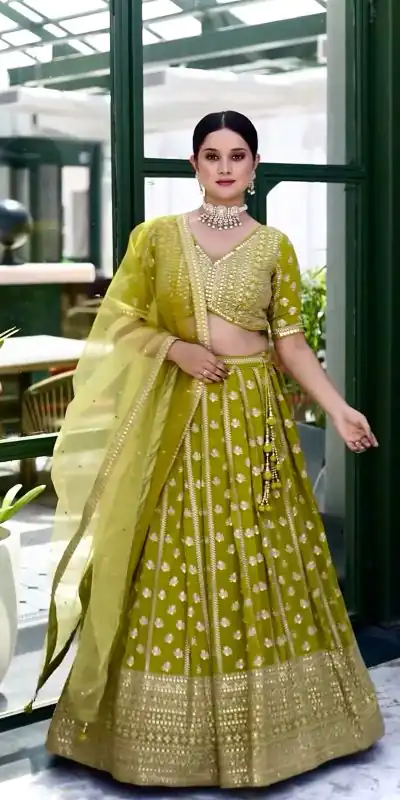 SSR 465 Green Chinnon Silk Embroidery Sequins Lehenga Choli Wedding, Party, Festive, Events Etc.   Expected Delivery 4-6 Working Days @2099/- | Lehenga, Creative Lehenga, Designer Lehenga, Embroidered Lehenga, Party Wear Lehenga