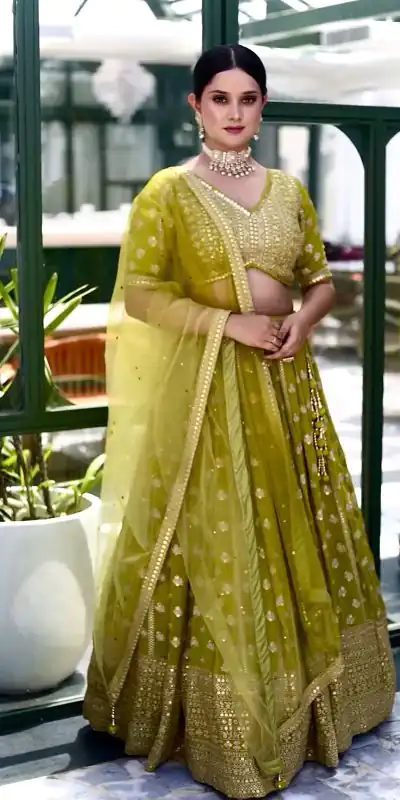 SSR 465 Green Chinnon Silk Embroidery Sequins Lehenga Choli Wedding, Party, Festive, Events Etc.   Expected Delivery 4-6 Working Days @2099/- | Lehenga, Creative Lehenga, Designer Lehenga, Embroidered Lehenga, Party Wear Lehenga