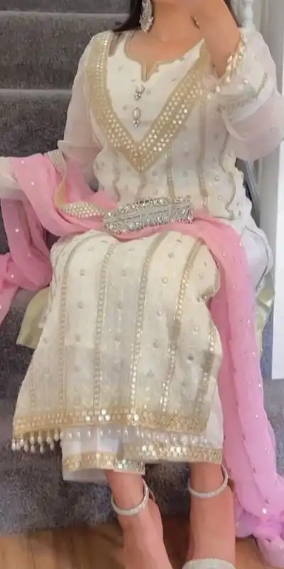 NF 1213 White & Pink color Georgette Embroidery Sequence Salwar Suit Casual, Wedding, Party, Festive, Events . Expected Delivery 4-6 Working Days @2399 | Salwar suit, Casual Suits, Creative suits, Designer Suits, Palazzo Suits, Party Wear Suits, Patiala Suits, Straight Suits