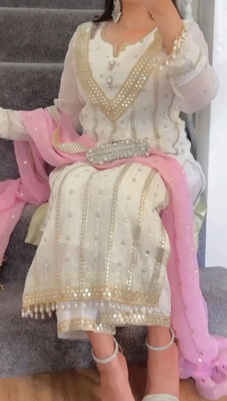 NF 1213 White & Pink color Georgette Embroidery Sequence Salwar Suit Casual, Wedding, Party, Festive, Events . Expected Delivery  4-6 Working Days @2399 | Salwar suit, Casual Suits, Creative suits, Designer Suits, Palazzo Suits, Party Wear Suits, Patiala Suits, Straight Suits