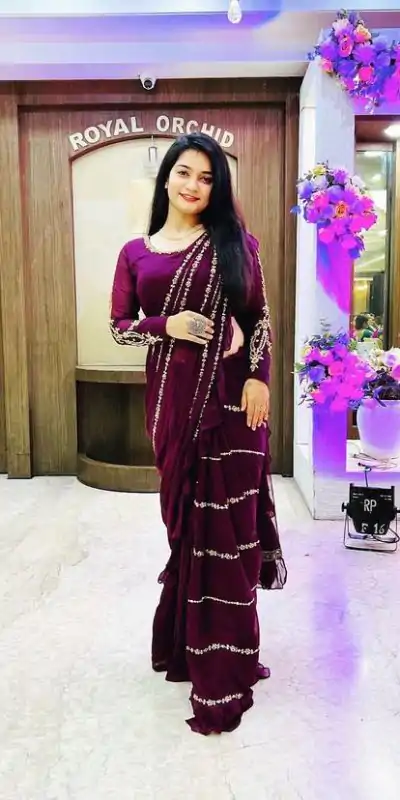 ST 1004 Purple Color Georgette Separate Ruffle Pallu Lehenga Saree Wedding, Party, Festive, Events Etc. Expected Delivery 4-6 Working Days @2099/- | Lehenga, Bollywood Lehenga, Creative Lehenga, Designer Lehenga, Embroidered Lehenga, Party Wear Lehenga